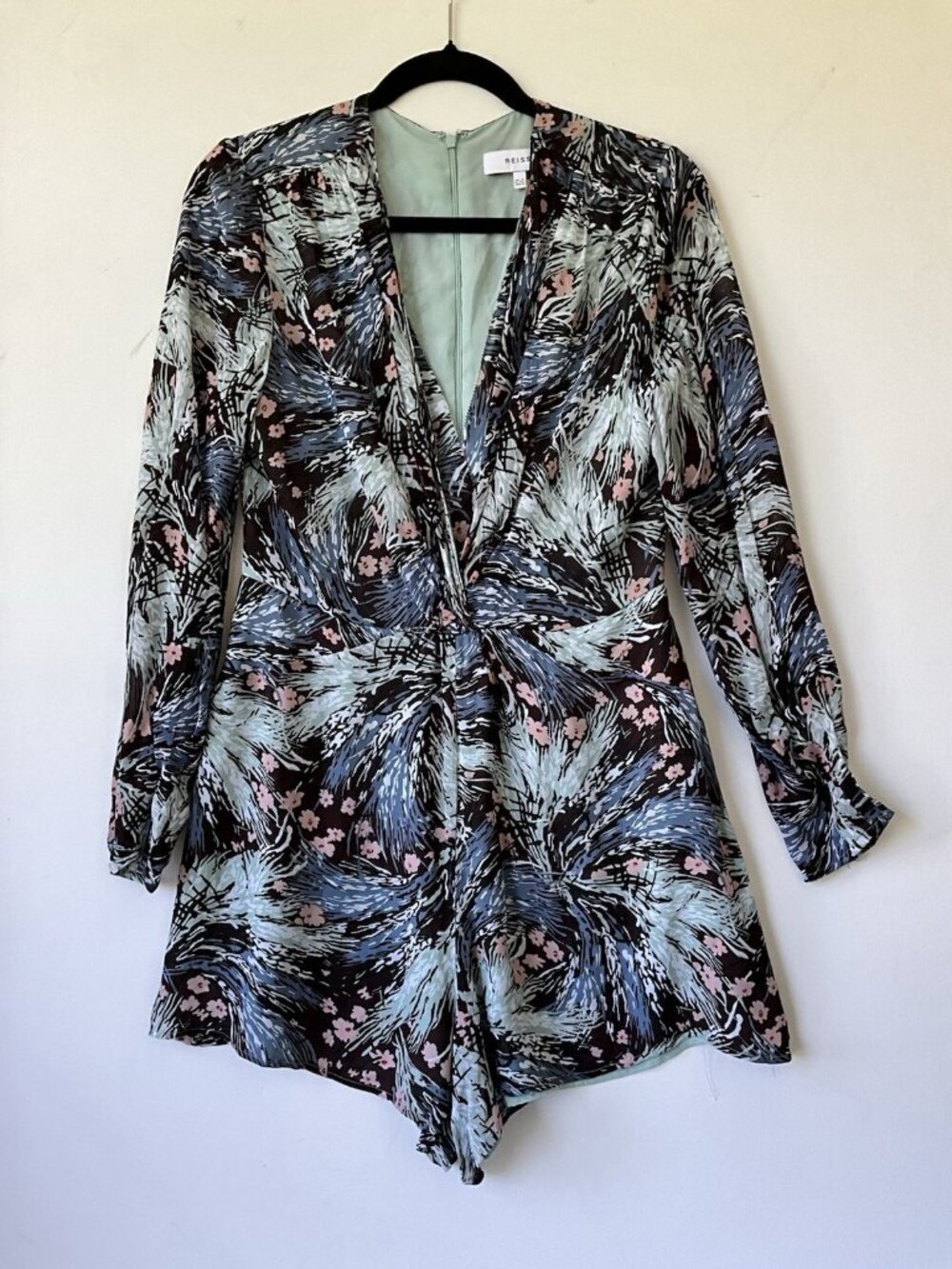Reiss Alena Grass Print Long Sleeve Twist Front Romper Playsuit Size 8 - Picture 6 of 7